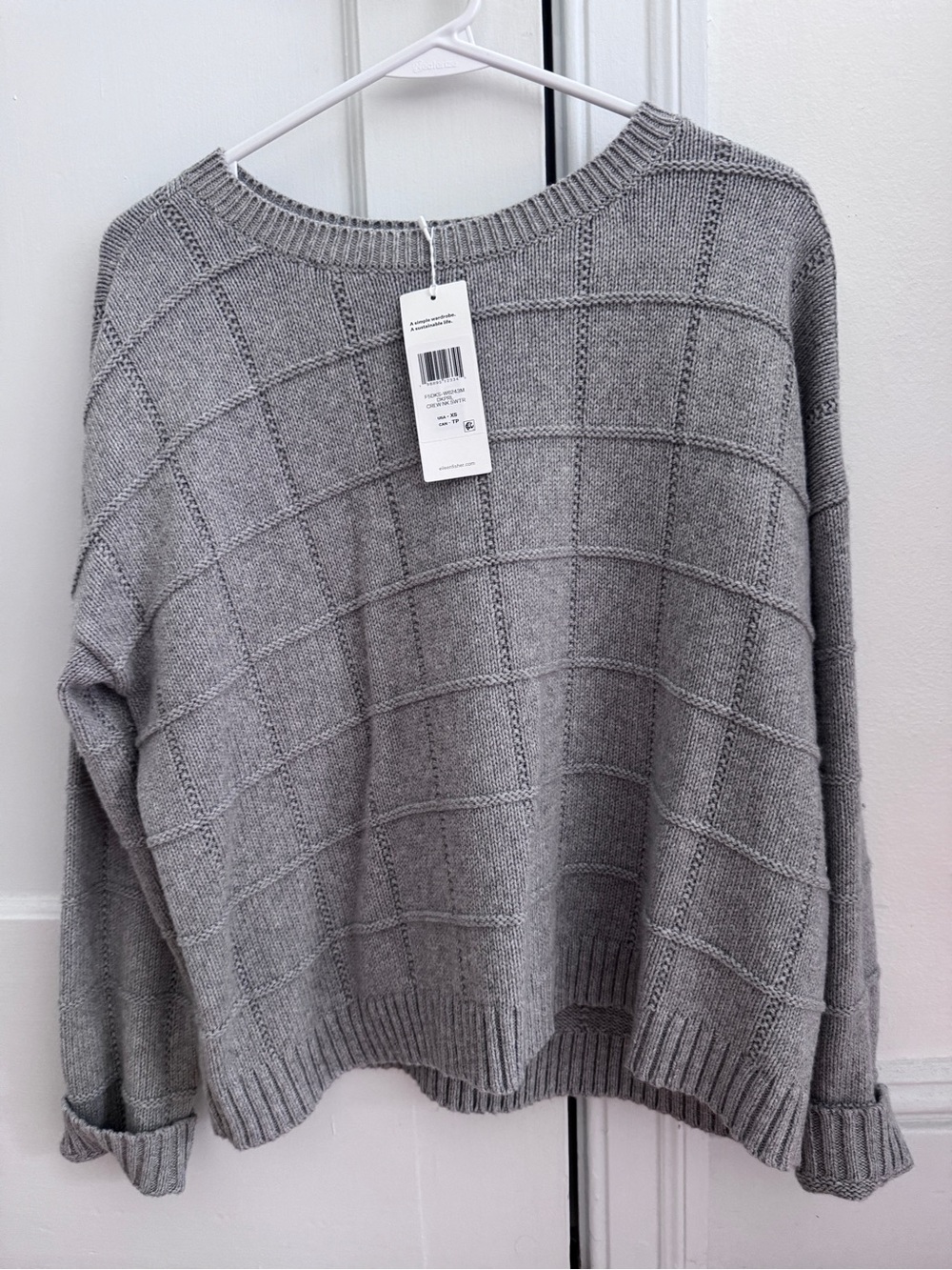 Eileen Fisher Gray Grid-Knit Crew Neck Sweater